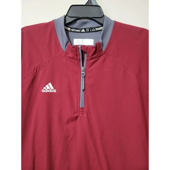 Adidas Mens XL Red Raglan Sleeve Quarter Zip Athletic Pullover Sports Training - Picture 3 of 10